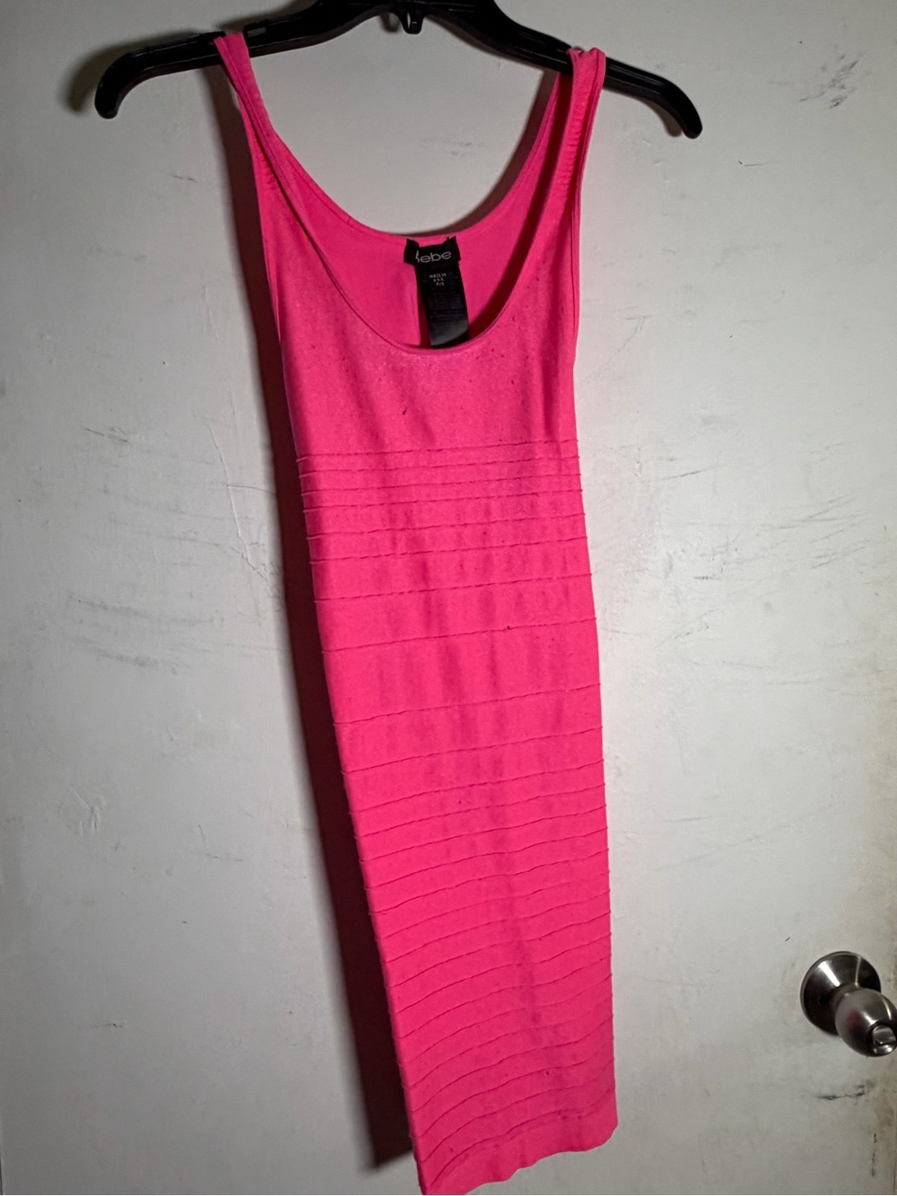 bebe Bright Pink Ribbed Midi Tank Dress